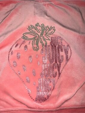 Juicy Couture Pink Rhinestone Strawberry Velour Crop Jacket